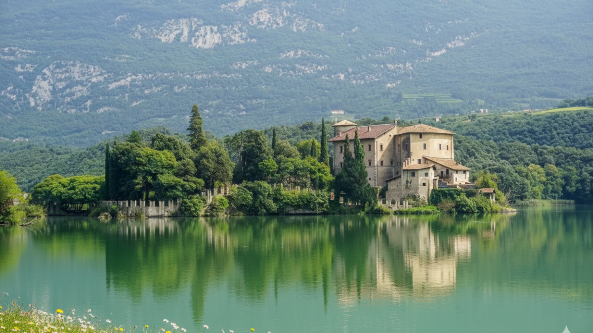 veduta del lago di toblino nella valle dei laghi trentino
